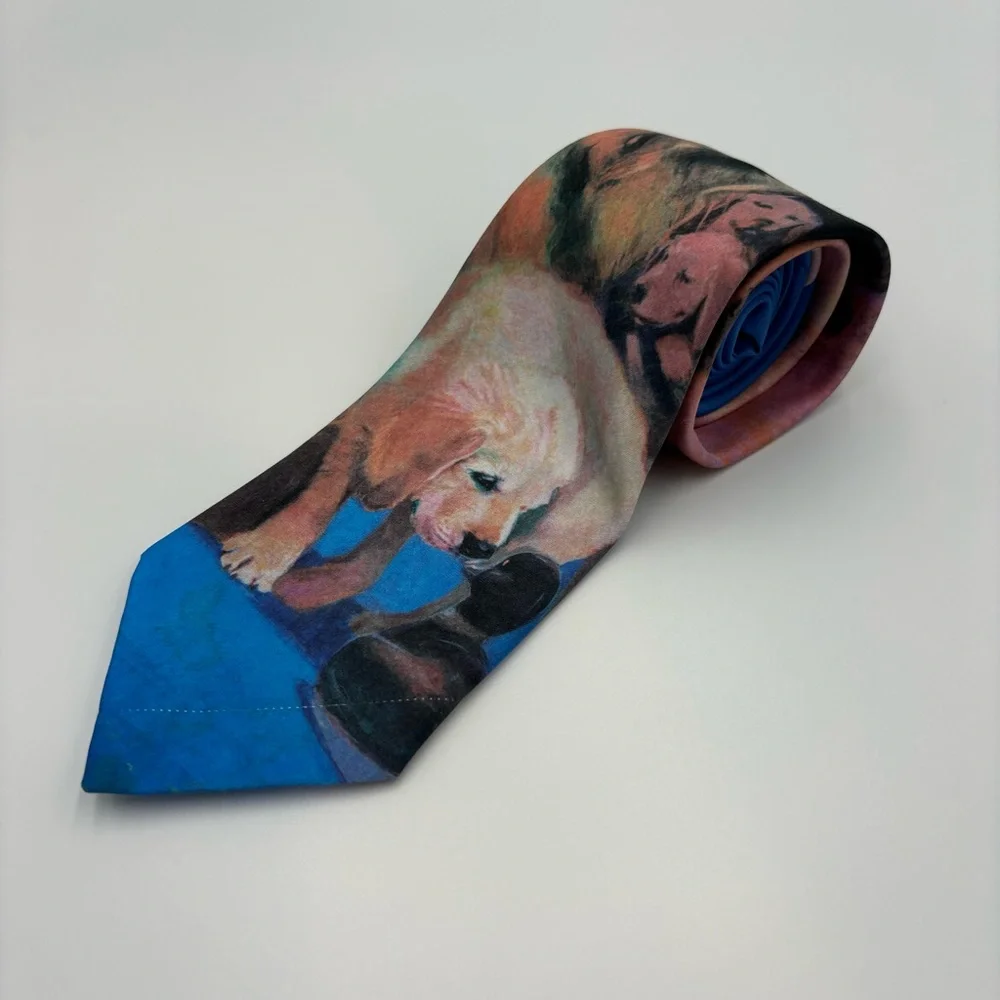 VTG Ralph Marlin Golden Retrievers Neck Tie Pet Puppy Dog Pattern 1992 Men’s USA